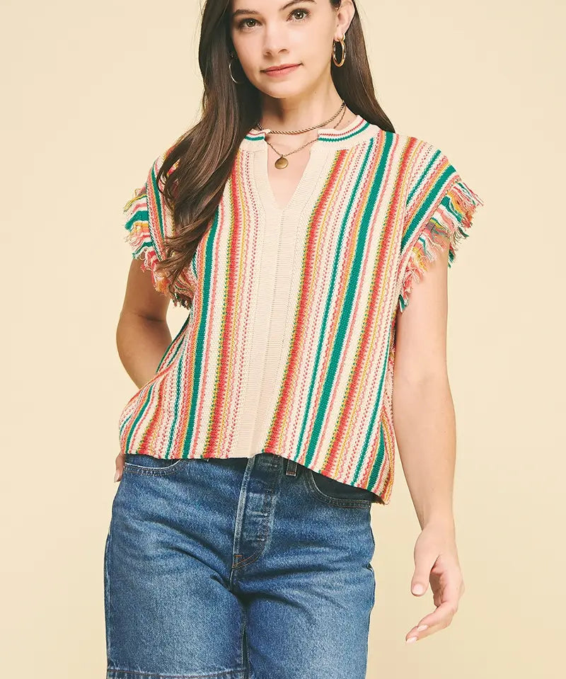 COLOR BLOCK CROCHET TOP