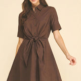 TIE-FRONT BUTTON DOWN MINI DRESS