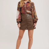 FAUX LEATHER BUTTON DOWN MINI SKIRT