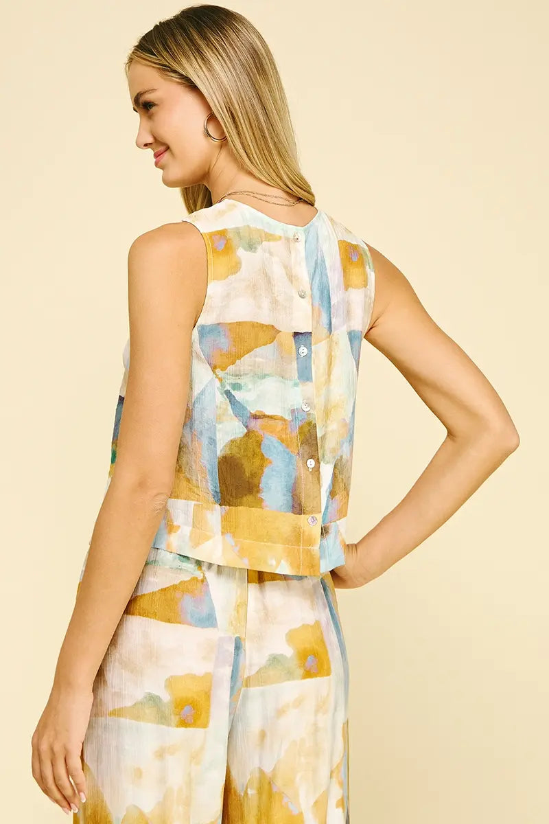 WATERCOLOR PRINT SLEEVELESS TOP