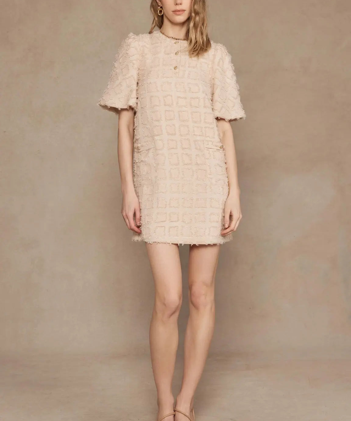 FRINGE PLAID PATTERN MINI DRESS