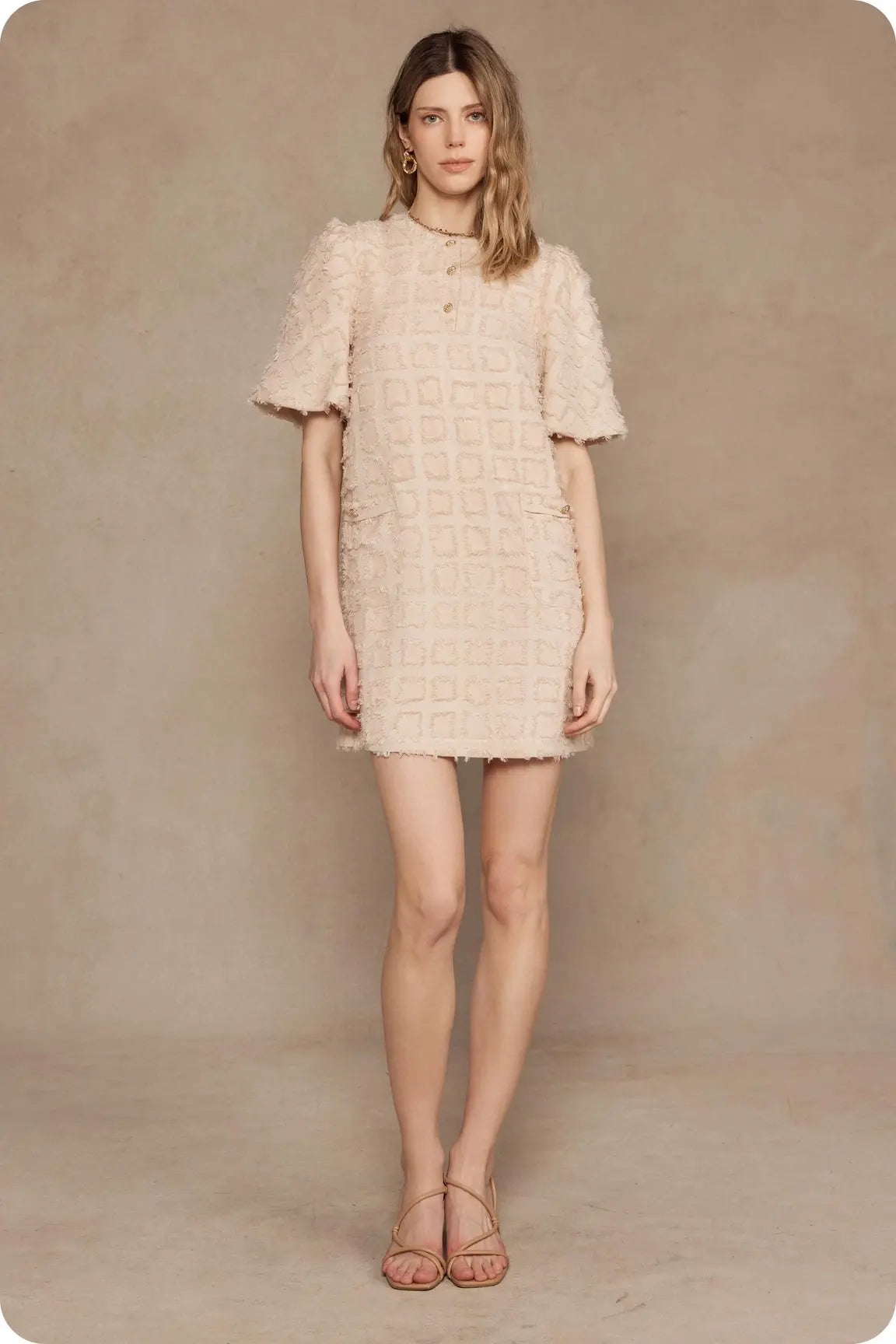 FRINGE PLAID PATTERN MINI DRESS