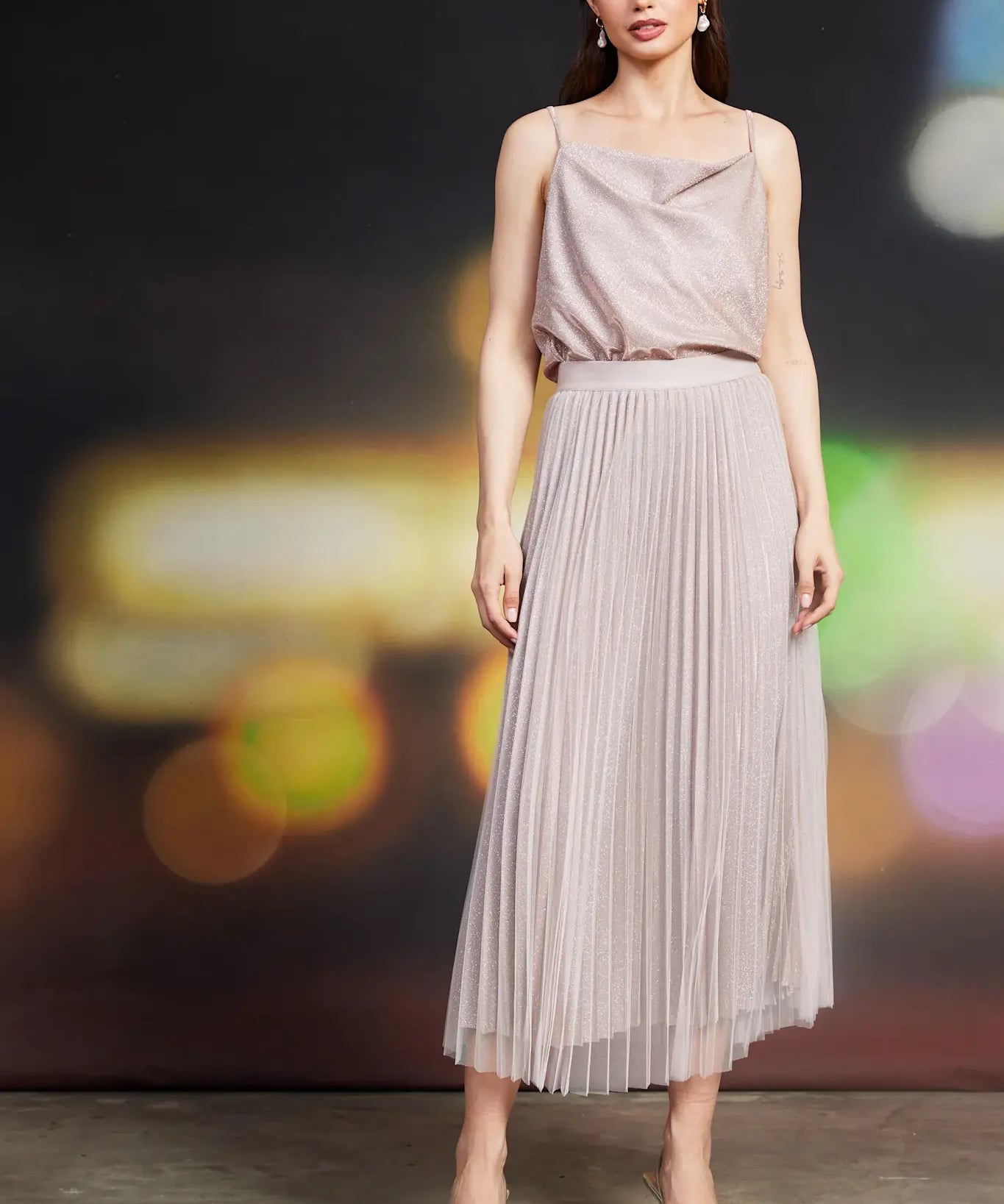 PLEATED TULLE MIDI SKIRT