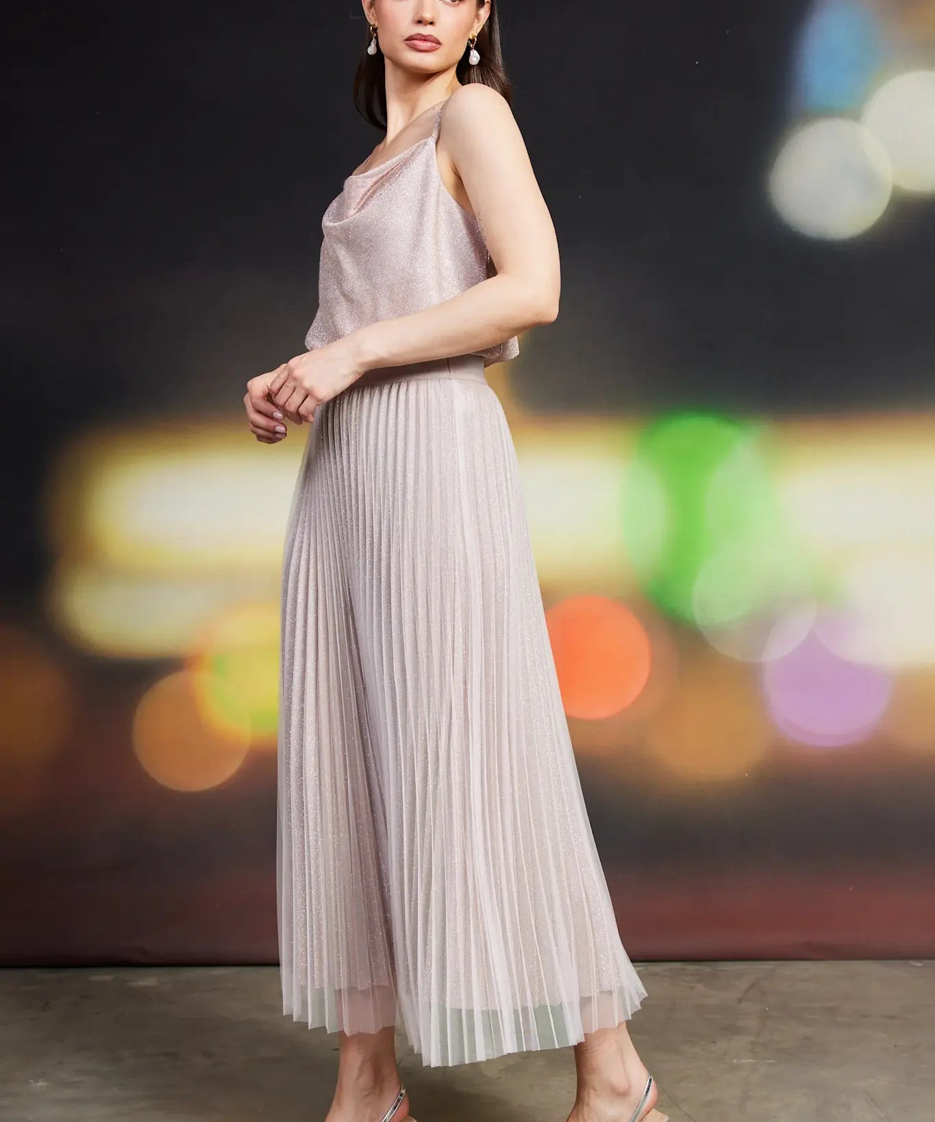 PLEATED TULLE MIDI SKIRT