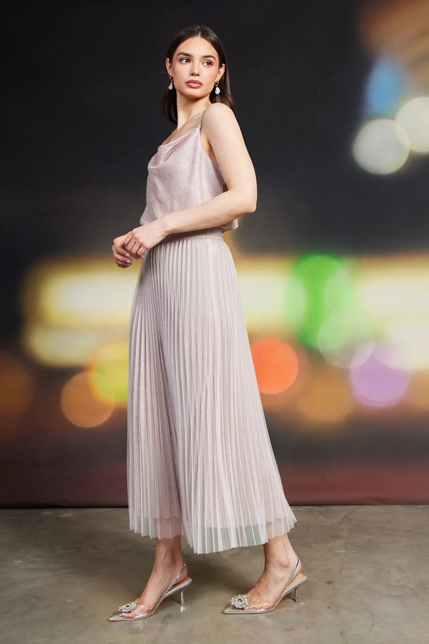 PLEATED TULLE MIDI SKIRT