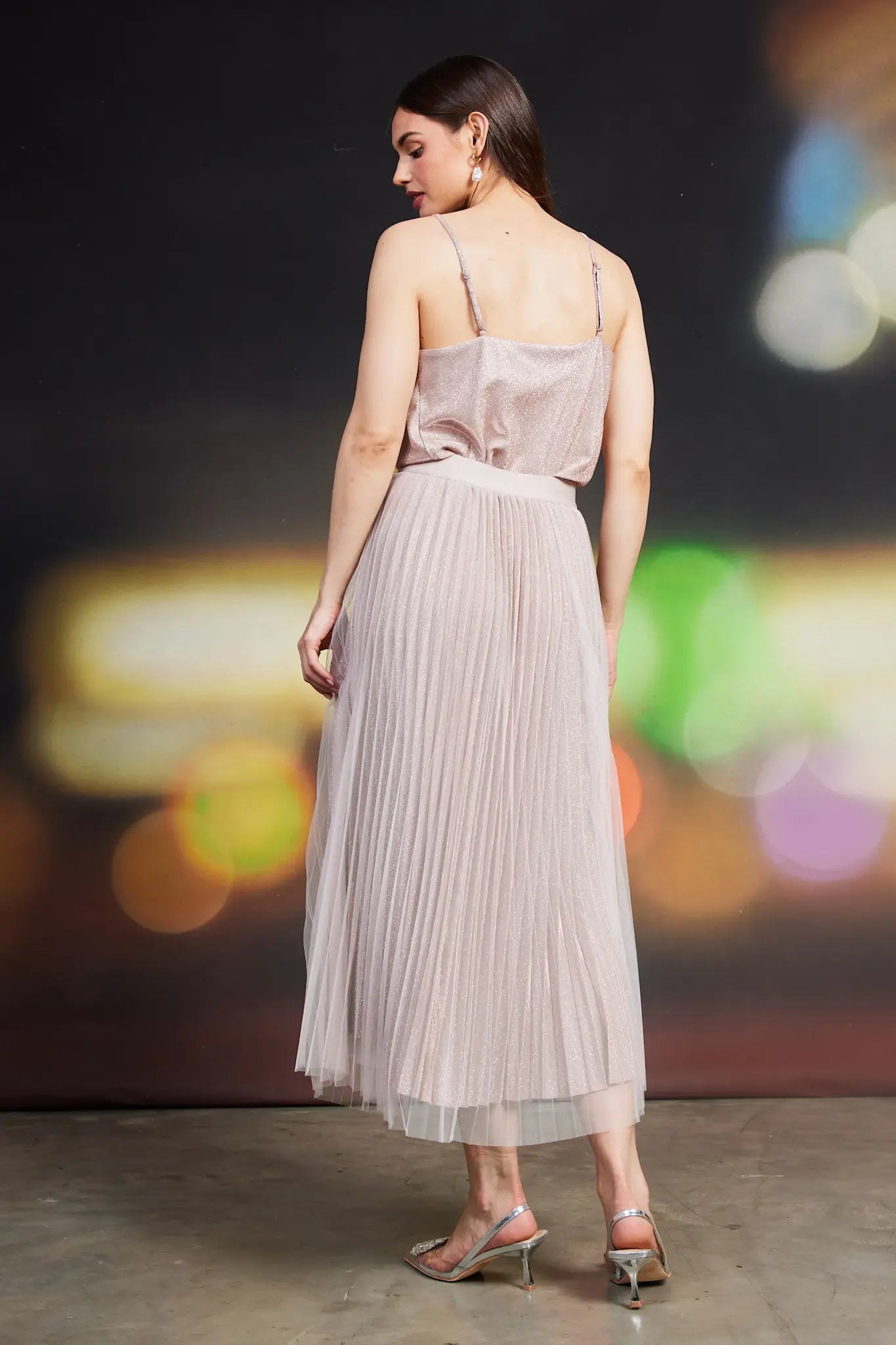 PLEATED TULLE MIDI SKIRT
