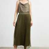 PLEATED TULLE MIDI SKIRT