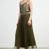 PLEATED TULLE MIDI SKIRT
