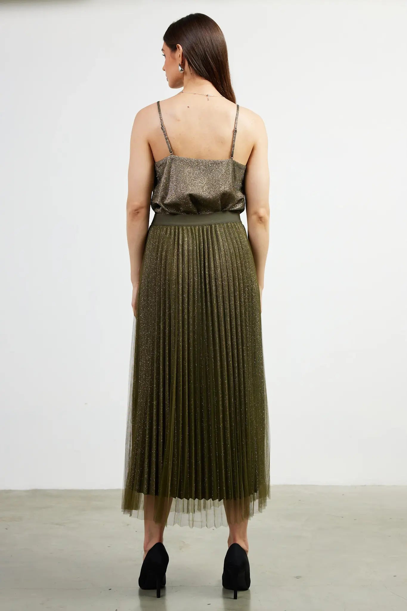 PLEATED TULLE MIDI SKIRT