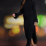 FEATHERED FRINGE MOCK TURTLENECK