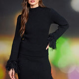 FEATHERED FRINGE MOCK TURTLENECK