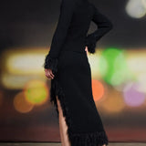 FEATHERED FRINGE MOCK TURTLENECK