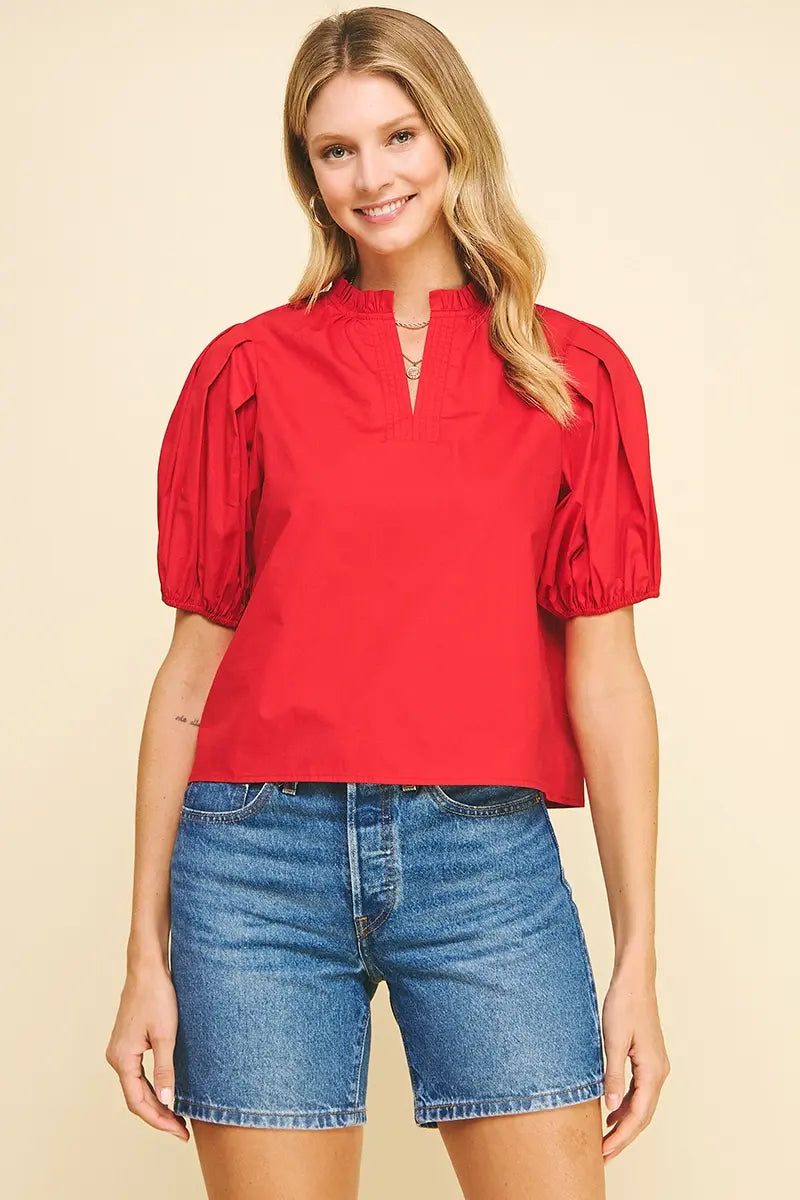 RUFFLE COLLAR POPLIN TOP