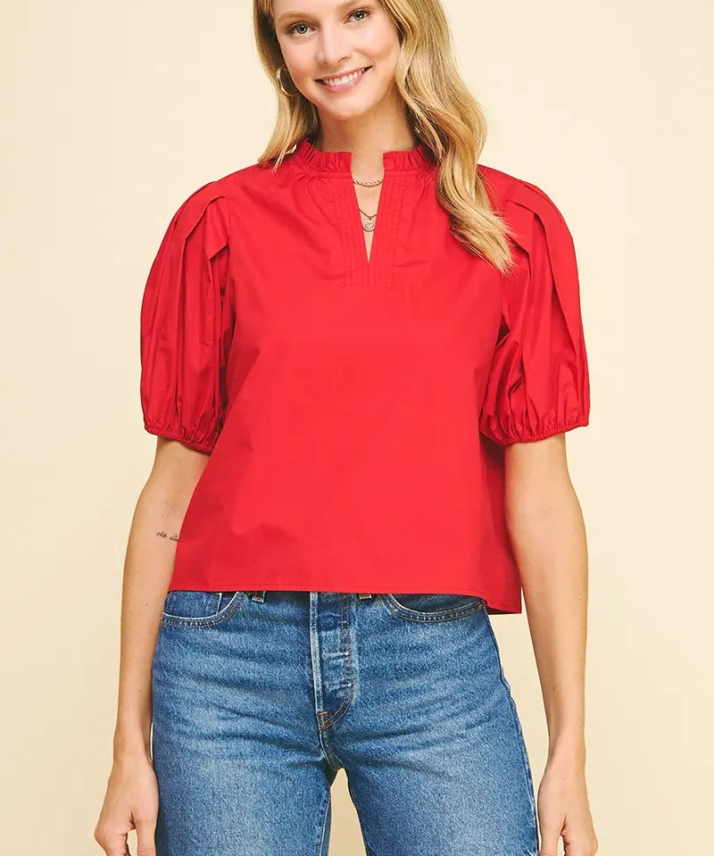 RUFFLE COLLAR POPLIN TOP