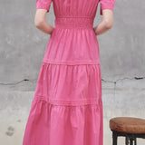 POUF SSLV TIERED MIDI DRESS
