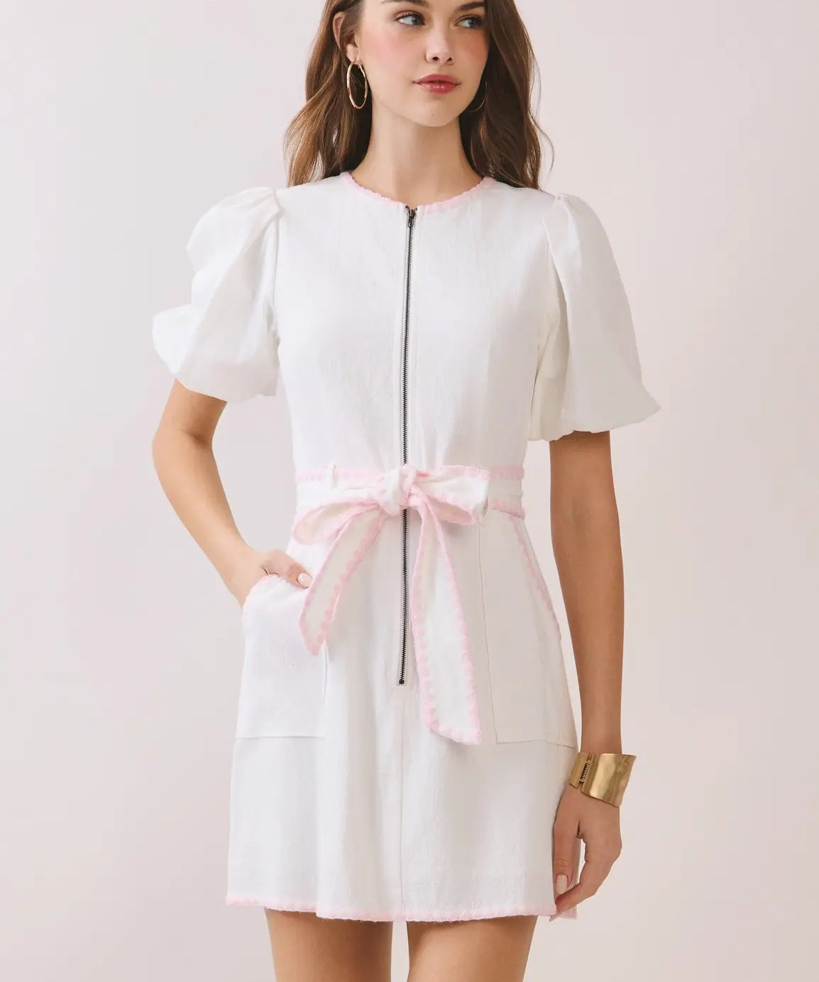CONTRAST TRIM DETAIL ZIPPER MINI DRESS