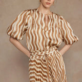 WAVY STRIPE PUFF SLEEVE TOP