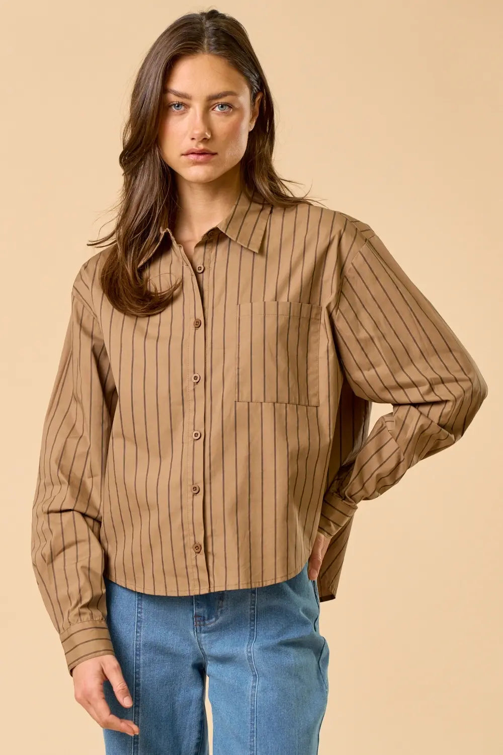 STRIPED BUTTON DOWN BLOUSE