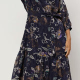 FLORAL JACQUARD LSLV MIDI DRESS