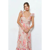 PEACH FLORAL SLVLESS MAXI