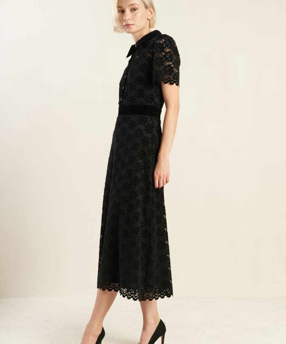 SSLV WOVEN LACE MIDI DRESS