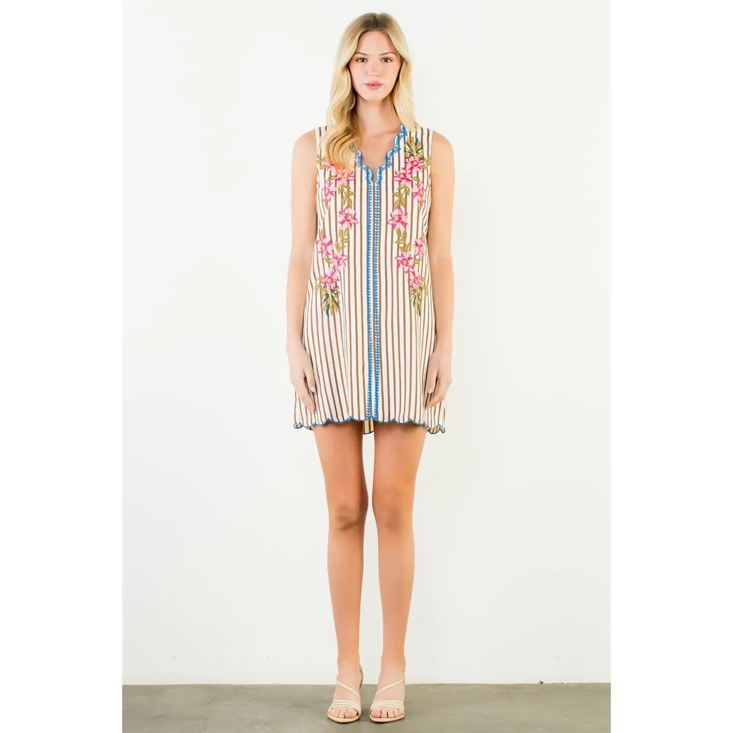 ANYA STRIPE & SCALLOP MINI DRESS