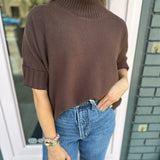 Brown Ribbed Knit Sweater Top