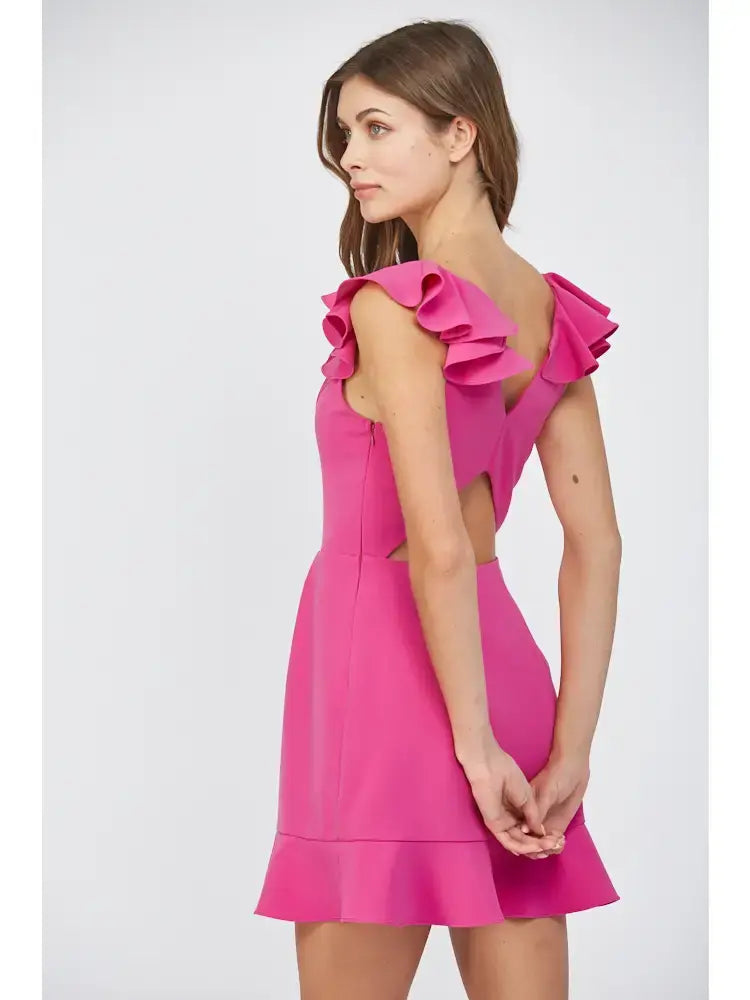 RUFFLED SHOULDER OPEN BACK MINI