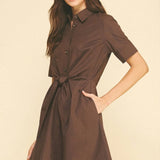 TIE-FRONT BUTTON DOWN MINI DRESS