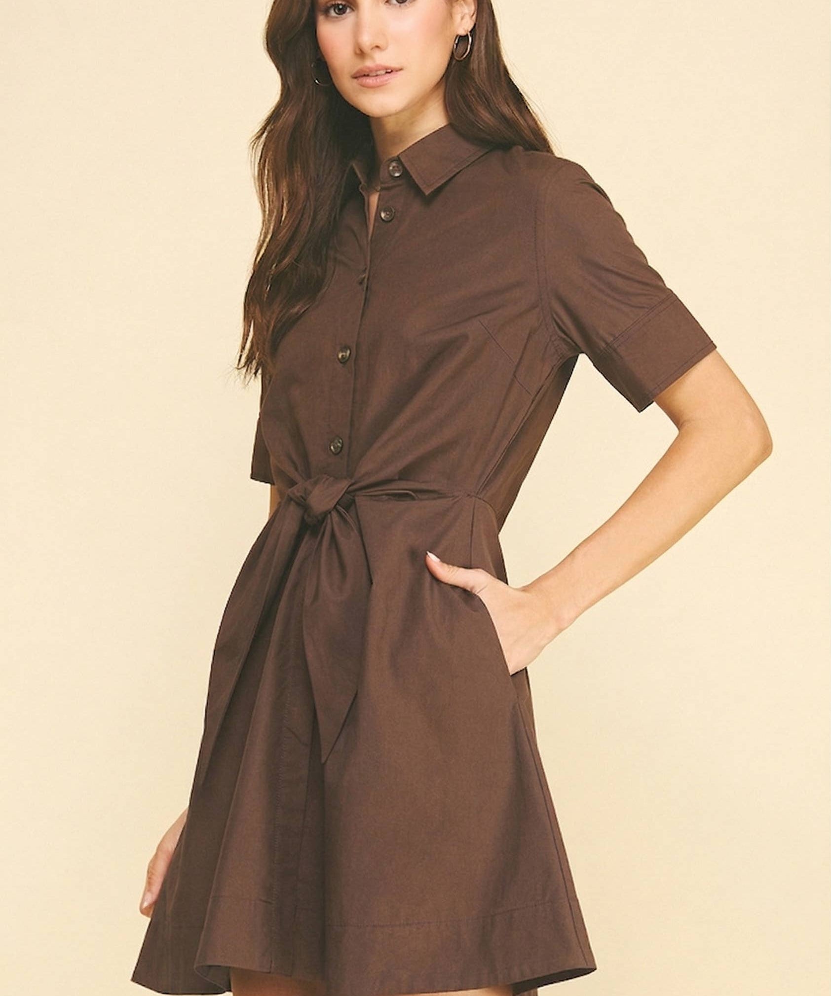 TIE-FRONT BUTTON DOWN MINI DRESS
