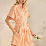 SSLV PLEATED STRIPE MINI SHIRT DRESS