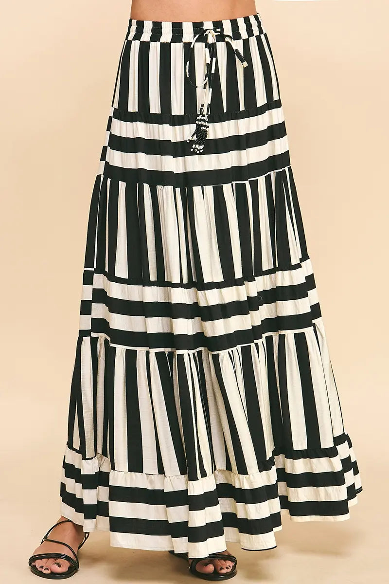 STRIPED MIDI SKIRT