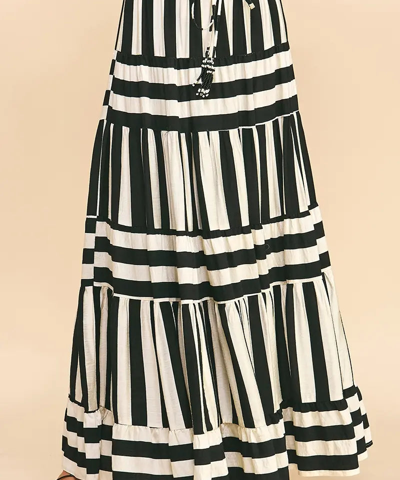 STRIPED MIDI SKIRT