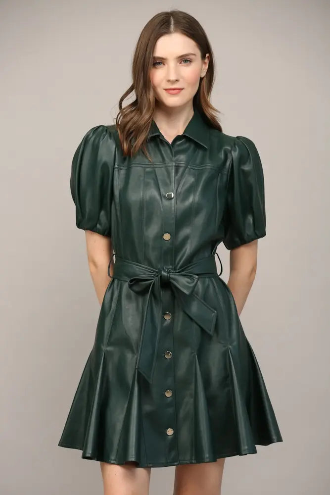 SSLV FAUX LEATHER DRESS