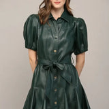 SSLV FAUX LEATHER DRESS