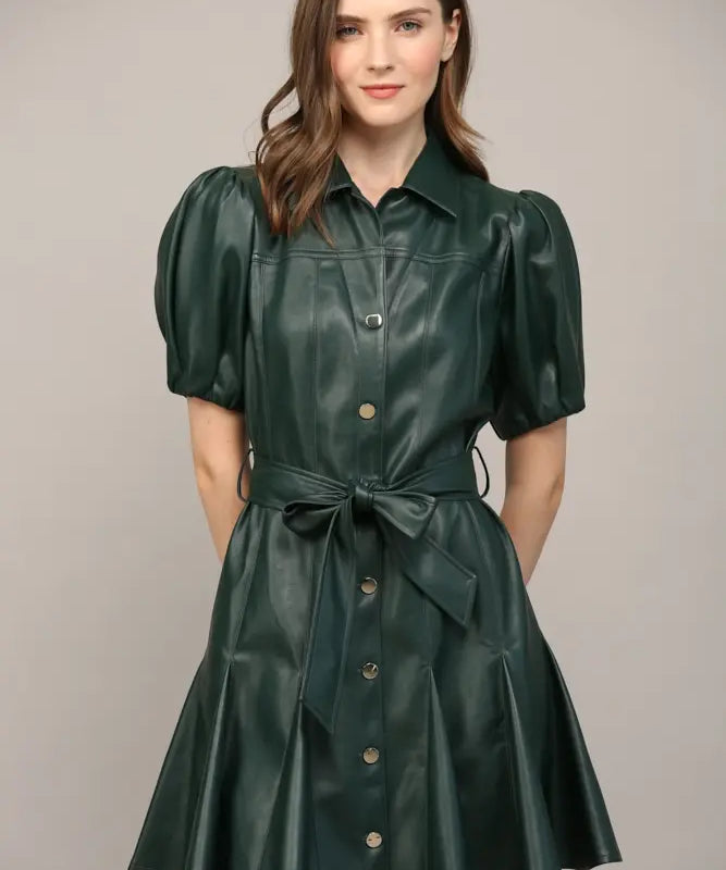 SSLV FAUX LEATHER DRESS