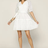 BELTED EYELET TRIM DRESS