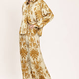 Silky Fall Print Button Down Blouse