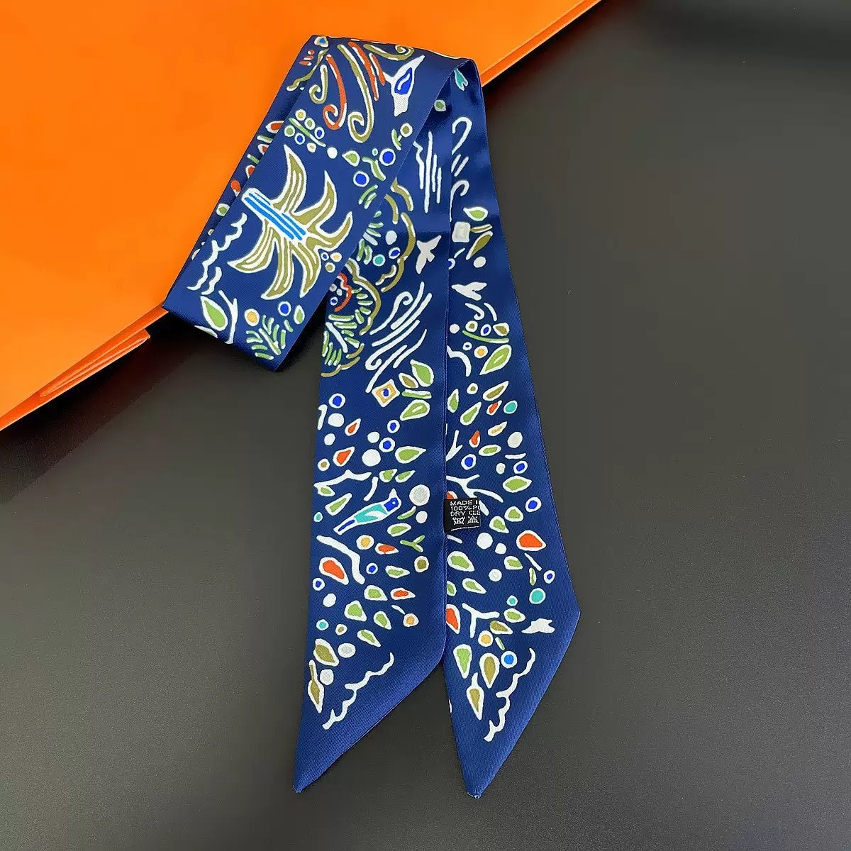 MULTI PATTERN BLUE SKINNY SCARF