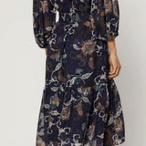 FLORAL JACQUARD LSLV MIDI DRESS