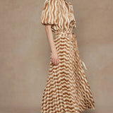 WAVY STRIPE PLEATED MIDI SKIRT