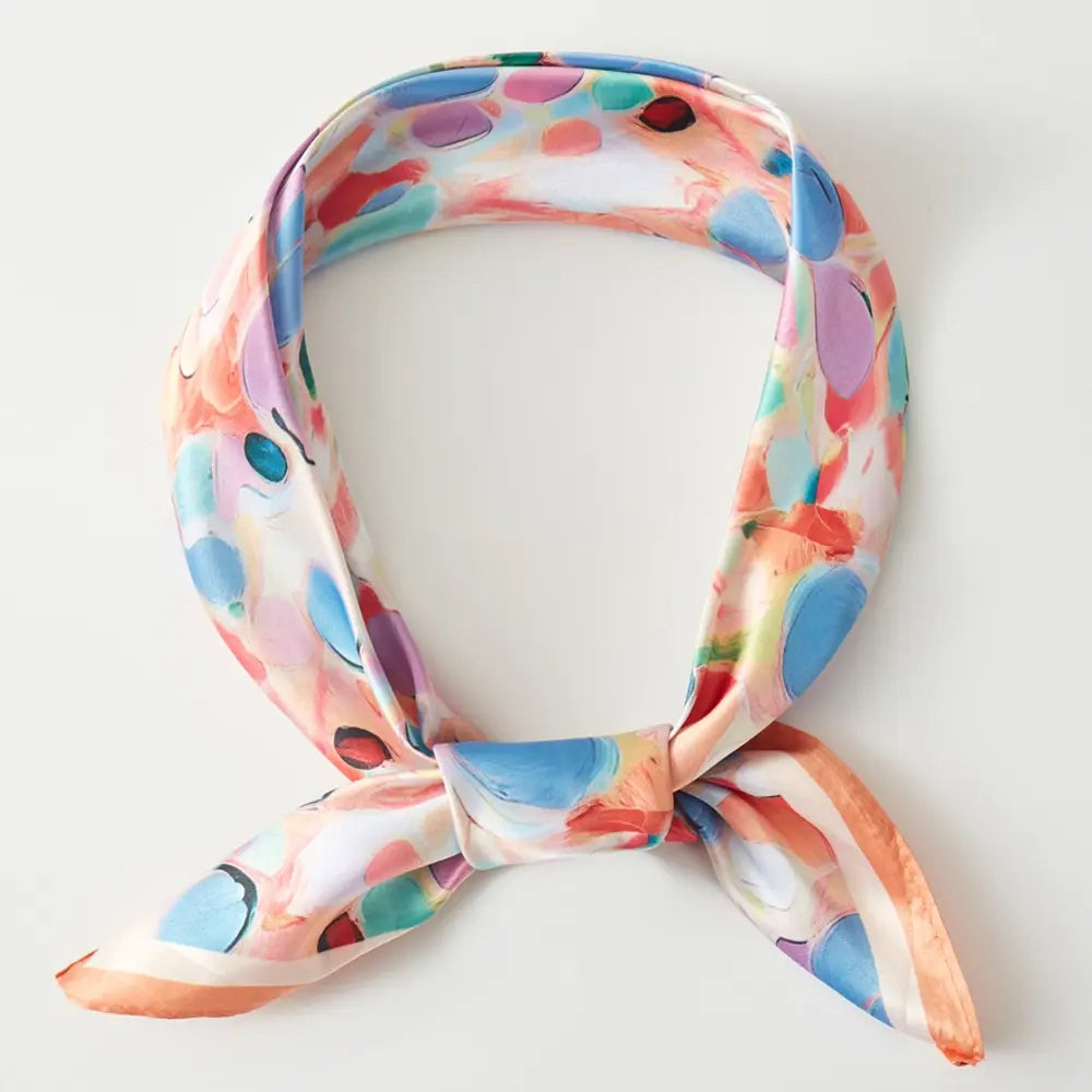 FLORAL PRINT ORANGE SILKY BANDANA NECK SCARF