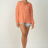 WAFFLE WEAVE V NECK TOP