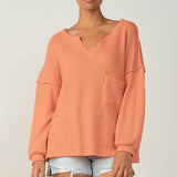 WAFFLE WEAVE V NECK TOP