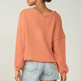 WAFFLE WEAVE V NECK TOP