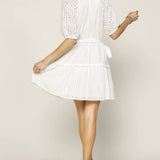 BELTED EYELET TRIM DRESS