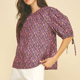 GEOMETRIC PRINT PUFF SLEEVE BLOUSE