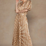 WAVY STRIPE PLEATED MIDI SKIRT