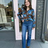 Abstract Print Button Shirt