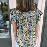 FLUTTER SLV BLOUSE WITH SMOCKING DETAIL